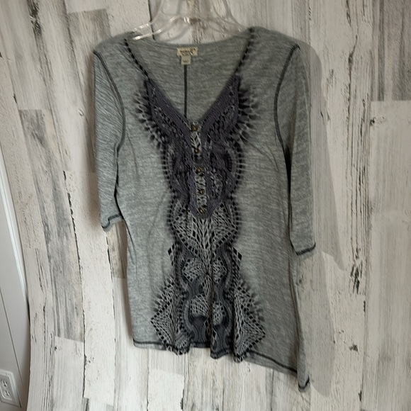 W57 grey black patterned blouse one world medium med m - Picture 2 of 6